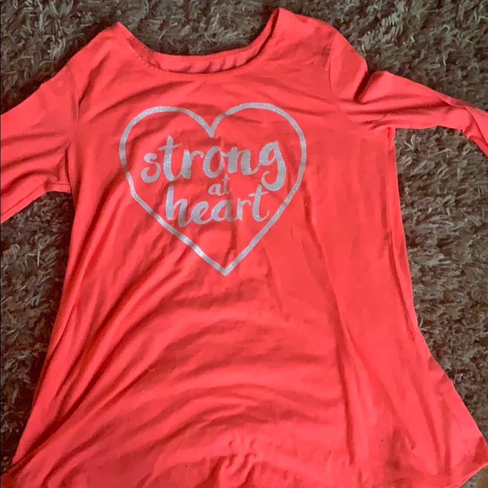 Neon pink long sleeve strong at heart shirt